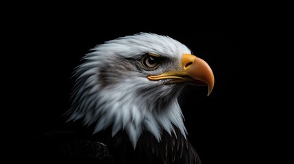 Fototapeta premium A close up of an eagle's head with a black background