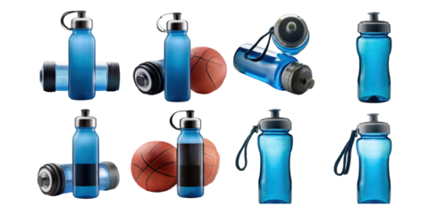 Transparent Water Bottles on Black Background