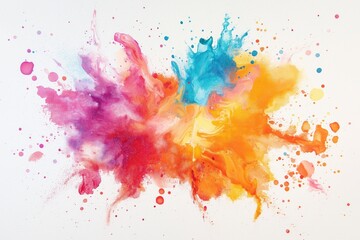 Fototapeta premium Colorful abstract splash art featuring vibrant hues of pink, blue, orange, and yellow on a white background.