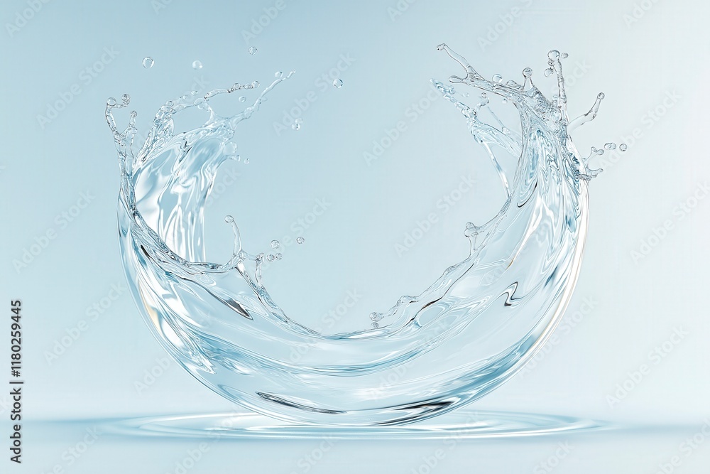 Poster a dynamic splash of water creates an artistic circular shape against a soft blue background.