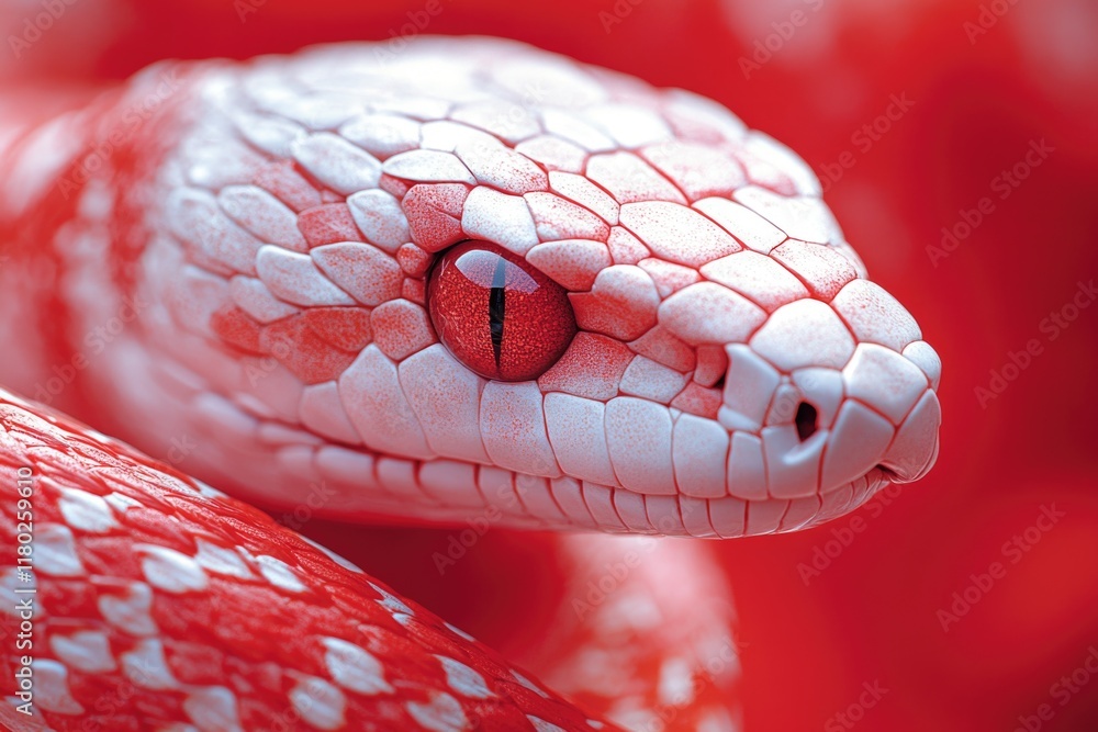 Poster a close-up shot of a red snake's head with distinctive markings