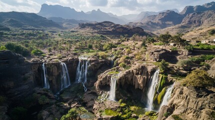 Breathtaking Waterfall in a Mountain Valley