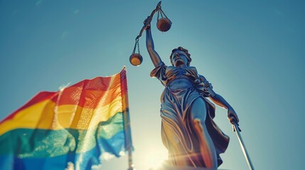 Statue of justice  a symbol of law and equality embracing lgbt rights and advocacy