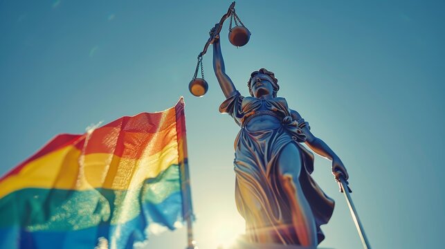 Statue of justice  a symbol of law and equality embracing lgbt rights and advocacy