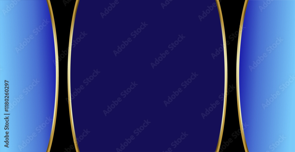 Poster a composition of empty space in gradient blue with gold curved lines as background design inspiratio