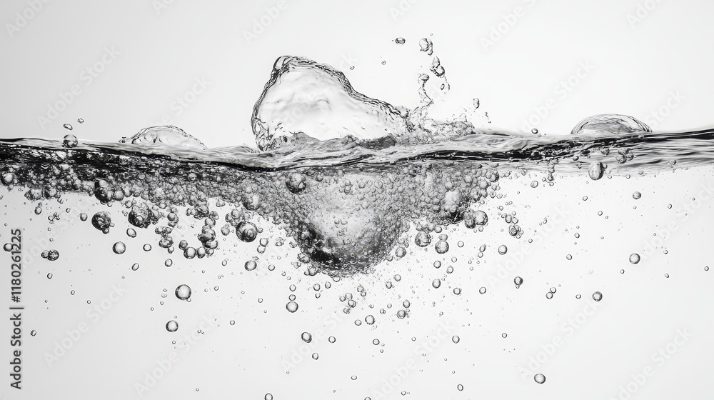 Poster bubbles in water on white background for texture or abstract concepts