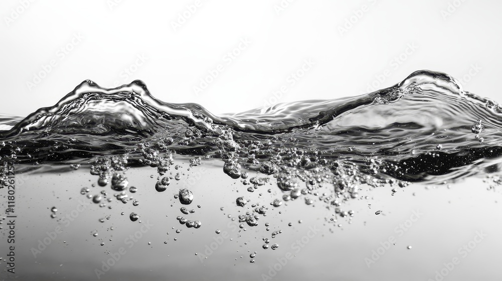 Poster bubbles in water on white background for texture or abstract concepts