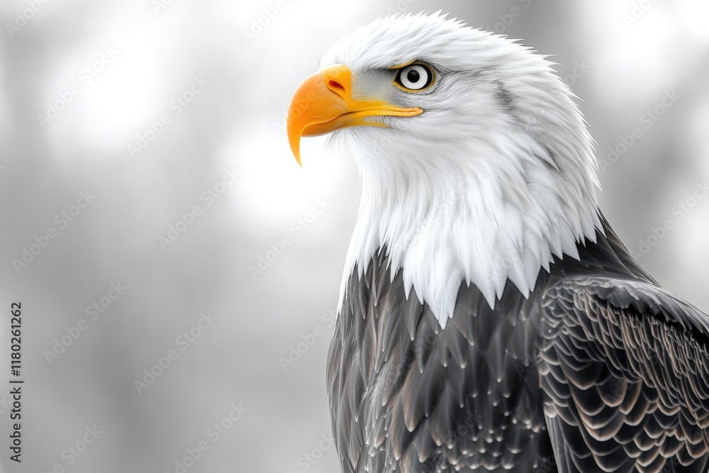 Poster A sharp-focused image of a bald eagle's face with a blurred background