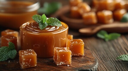 Caramel candies and sauce, sweet treats for baking and dessert recipes
