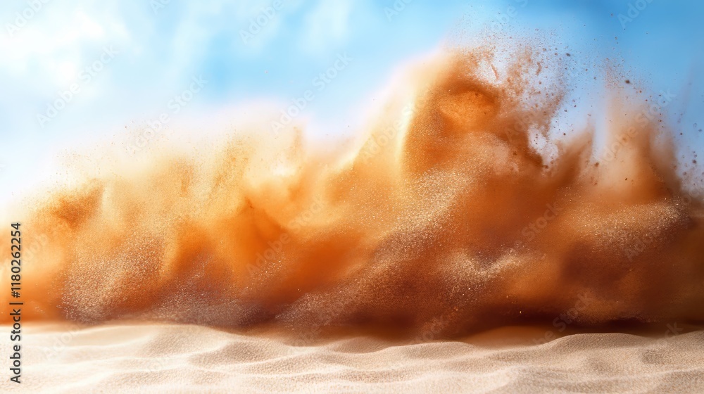 Poster flying sand on white background for texture and abstract concepts