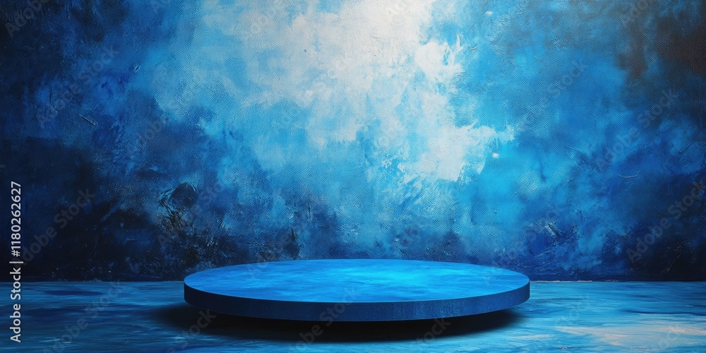 Poster isolated round blue stage for product showcase in an abstract setting