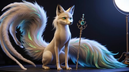 white fox queen on a blue background