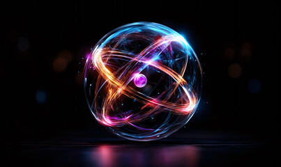 Macro view of a glowing single qubit