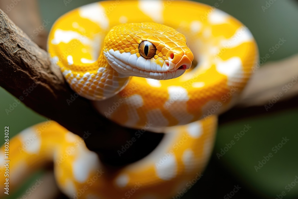 Poster A close-up shot of a snake coiled around a tree branch