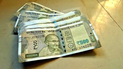 close up of new 500 rupees Indian currencies background.