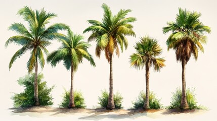 Obraz premium Coconut Palm Trees Set, Aesthetic Tropical Landscape for Travel and Nature Themes