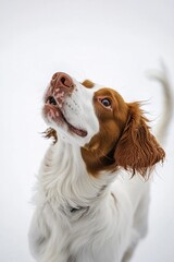 Brown and White Dog Standing in Snow
