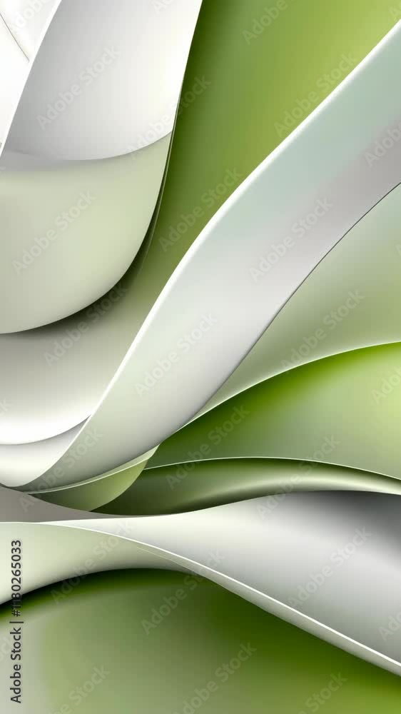 Poster abstract design with flowing curves and soft green tones creating a serene atmosphere in contemporar