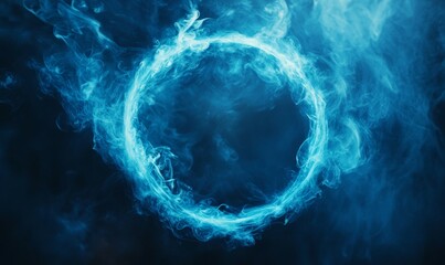 Obraz premium Blue circle with smoke surrounding it. The image has a dreamy, surreal quality to it