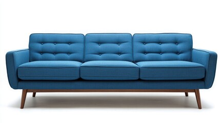 Obraz premium Stylish Blue Sofa: A Cozy and Trendy Addition to Your White Apartment Living Room