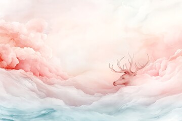 Obraz premium Serene valentine's day celebration gentle deer and dreamy clouds in digital art