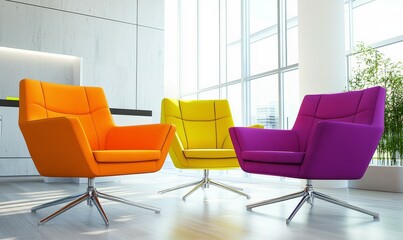 Colorful modern chairs in a bright office setting