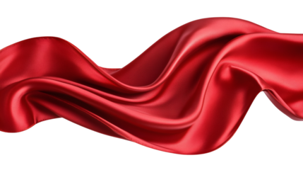 Flying red fabric textile in wind air isolated on white background