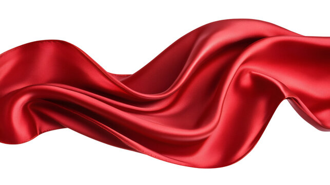 Flying red fabric textile in wind air isolated on white background