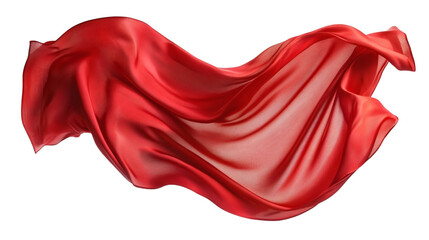 Flying red fabric textile in wind air isolated on white background