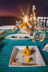 Seafood dinner with lobster in the Maldives restaurant