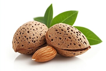 Brown Almonds on a Pure White Background: Isolated Healthy Snack Closeup Featuring Natural Goodness