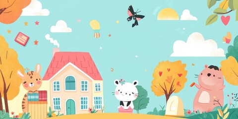 Adorable Animals Play in a Sunny Neighborhood Scene