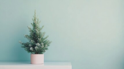 Small Christmas tree on a minimalist white desk