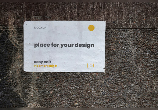 Rectangular Sticker on Concrete Wall Mockup