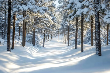 Fototapeta premium Snowy path through a winter forest
