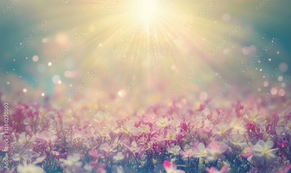 Poster blurred out spring summer season abstract nature background with lots of bokeh and a bright center s