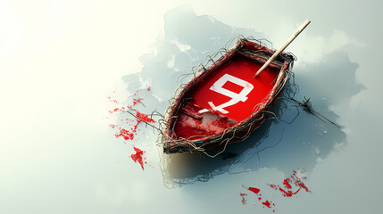 Percentage as bait. red symbol percent in the form of bait in trap on a white surface. Meadowfall. Illustration