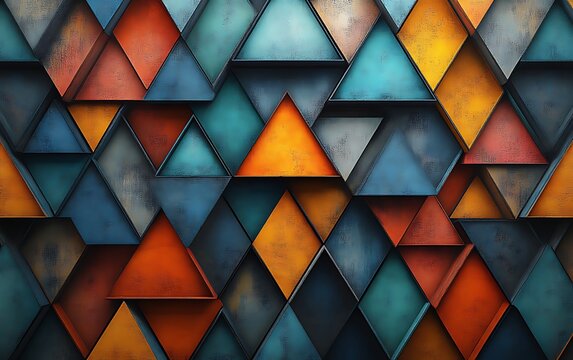 Abstract geometric pattern of colorful triangles.