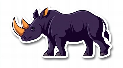 Fototapeta premium A cartoon rhino sticker. Dark purple rhino with orange horns.