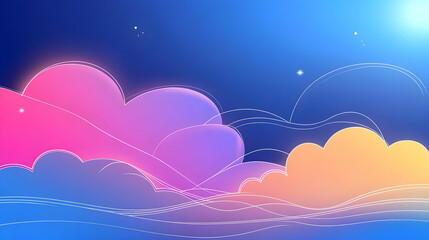 Colorful cloudscape at night, stars and moonlit horizon, peaceful dreamy atmosphere, ideal for website banners or phone wallpapers.