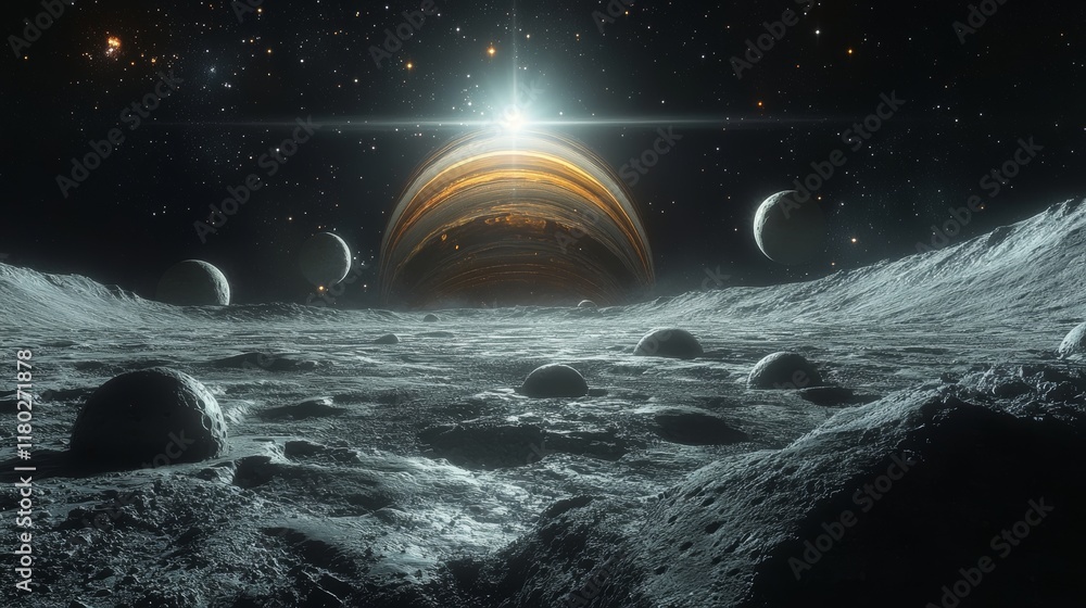 Aufkleber breathtaking view of outer space with majestic planet and rings generative ai