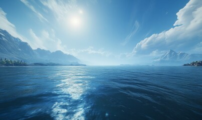 Fototapeta premium Blue ocean on sunny day, sea with sky, Ripple wave and calm sea with sunlight