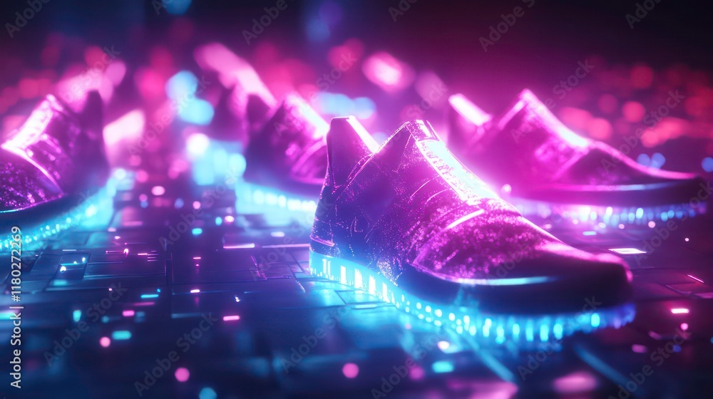 Poster dynamic motion with glowing arrows representing progress, innovation, and speed in a futuristic digi