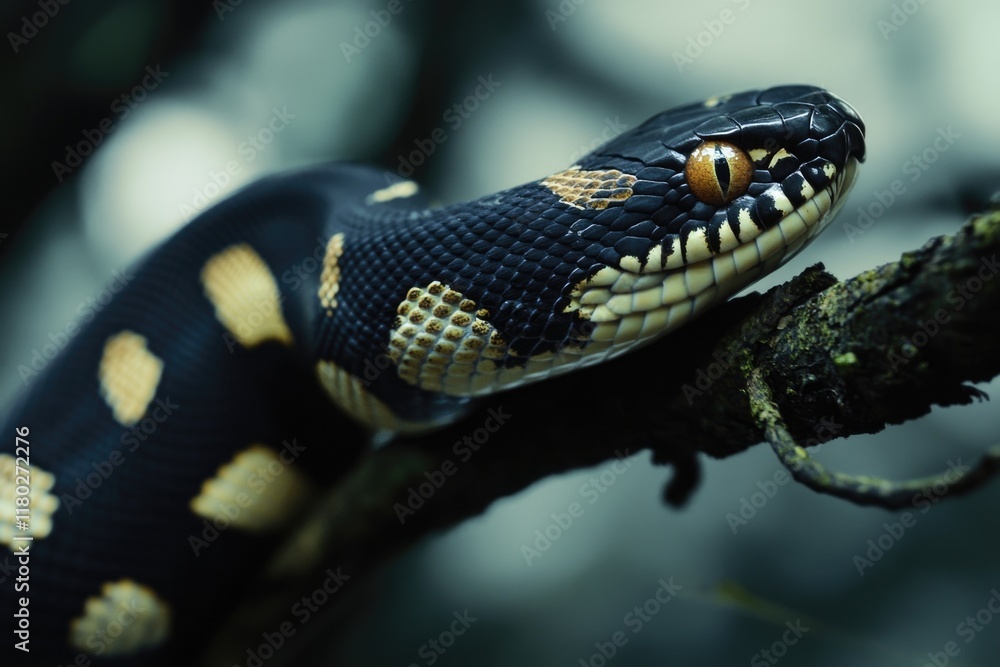 Poster A close-up view of a snake resting on a tree branch