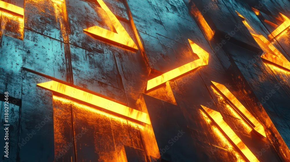 Poster dynamic motion with glowing arrows representing progress, innovation, and speed in a futuristic digi