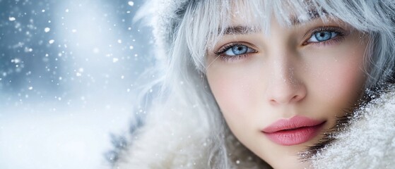 Winter Beauty Snow Falling, Close-up Portrait