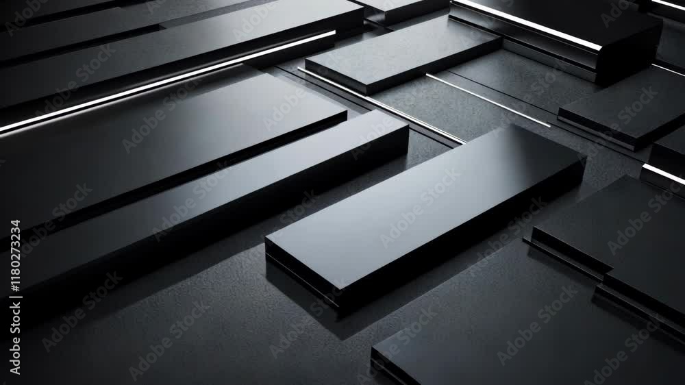 Poster abstract arrangement of dark rectangular shapes on a textured surface with soft lighting