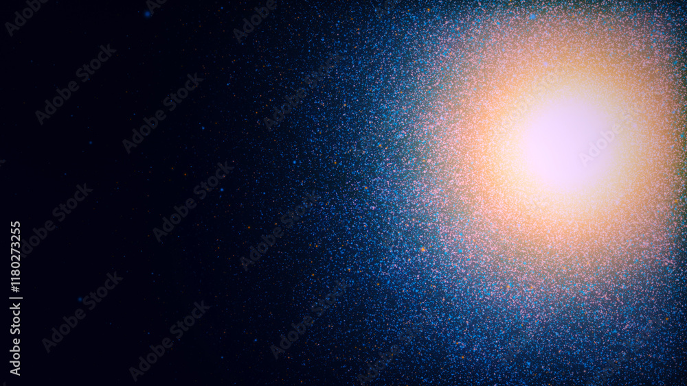 Poster galaxy rotating on the background of blue nebulae and stars in the universe. twinkling, glowing star
