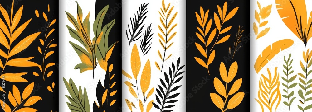 Aufkleber a set of geometric floral patterns that are seamless. these patterns feature modern gold and white b