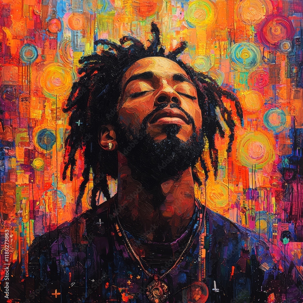 Poster expressive portrait of a man with colorful abstract background